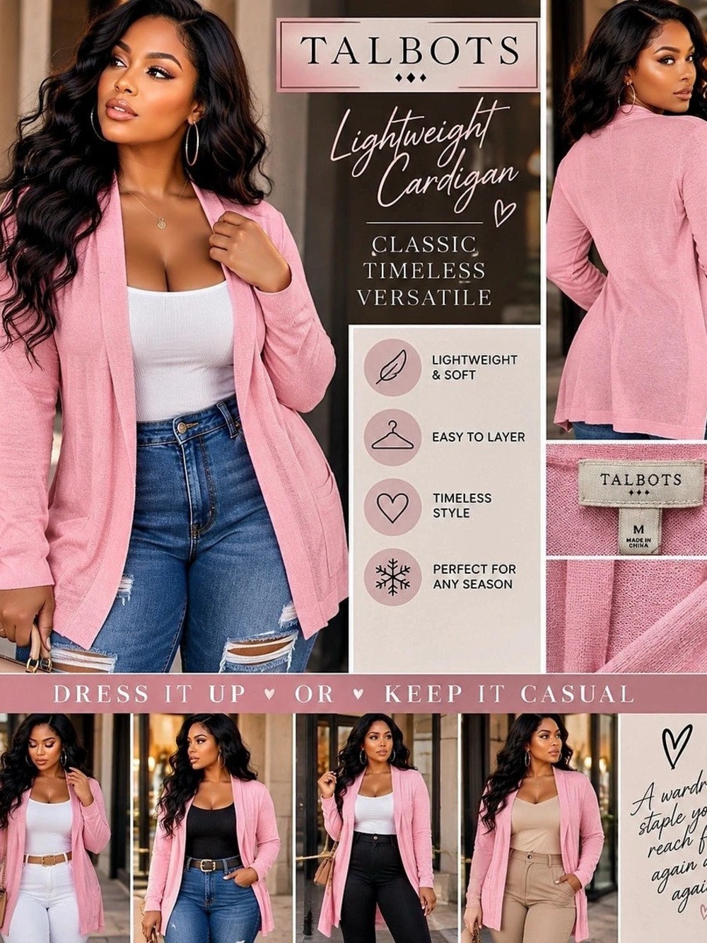 Talbots Lightweight Cardigan Pink Cotton Cardigan Size Medium NWT